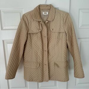 Talbots Quilted Beige Utility Jacket - Women’s Medium - Button / Zipper Front